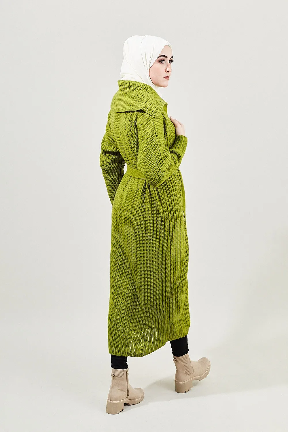 Modest Comfort Wool Cardigan| Pear