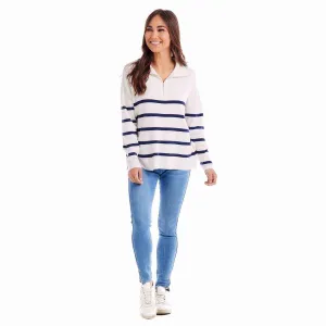 Mud Pie Carlisle Stripe Pullover Sweater - White/Navy