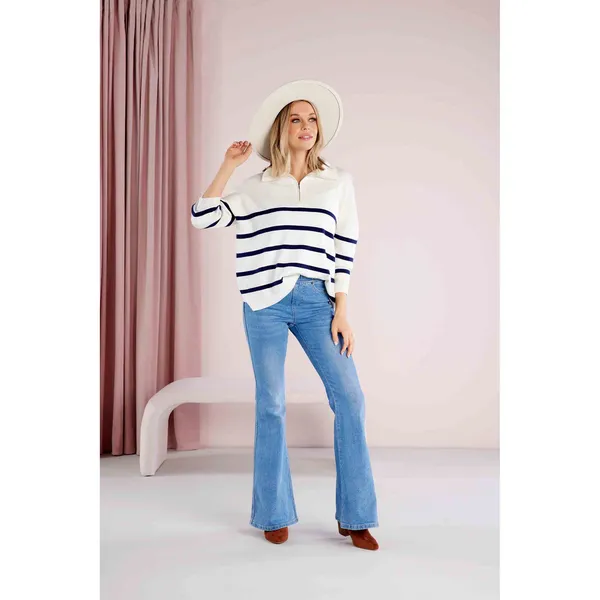 Mud Pie Carlisle Stripe Pullover Sweater - White/Navy