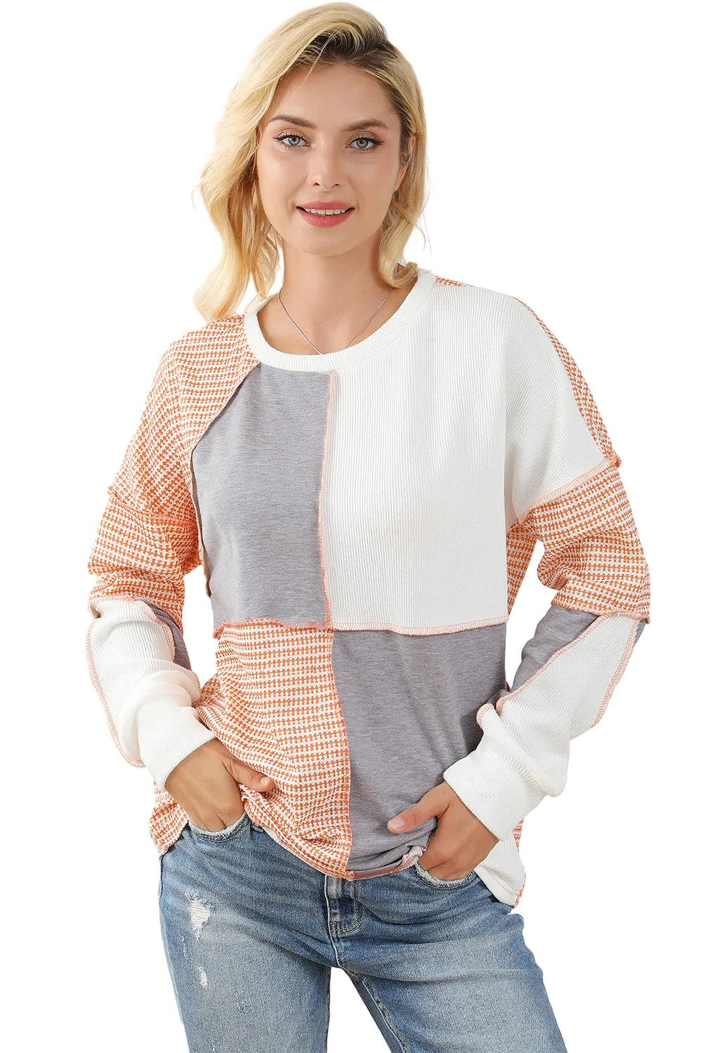 Multicolor Exposed Seam Colorblock Oversized Knit Top