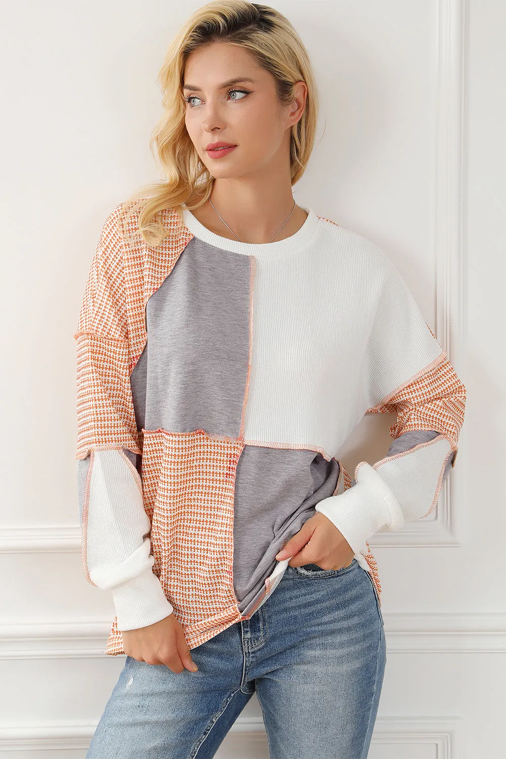 Multicolor Exposed Seam Colorblock Oversized Knit Top