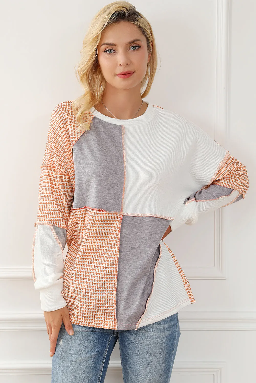 Multicolor Exposed Seam Colorblock Oversized Knit Top