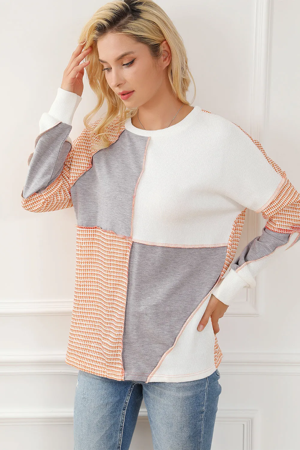 Multicolor Exposed Seam Colorblock Oversized Knit Top