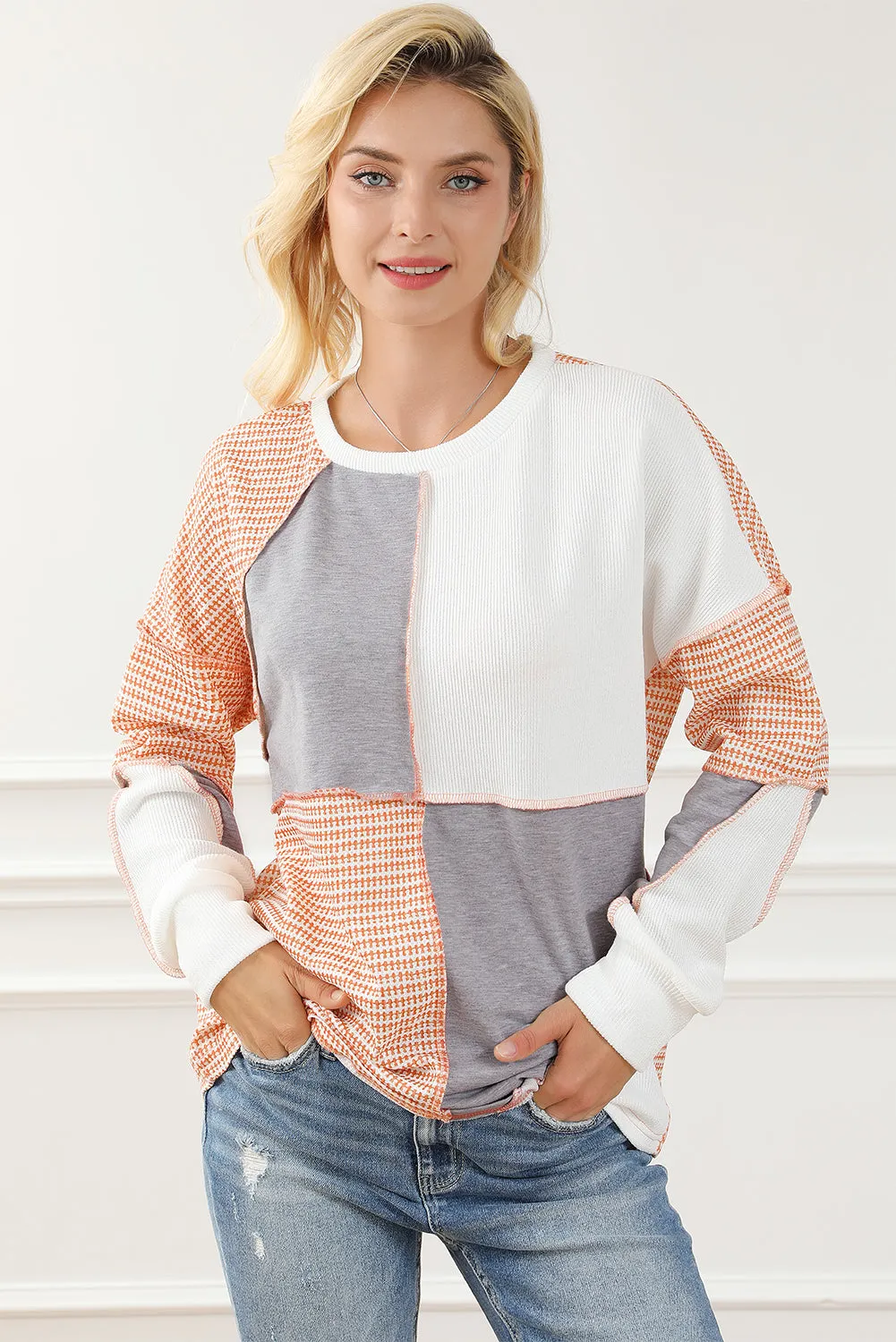 Multicolor Exposed Seam Colorblock Oversized Knit Top