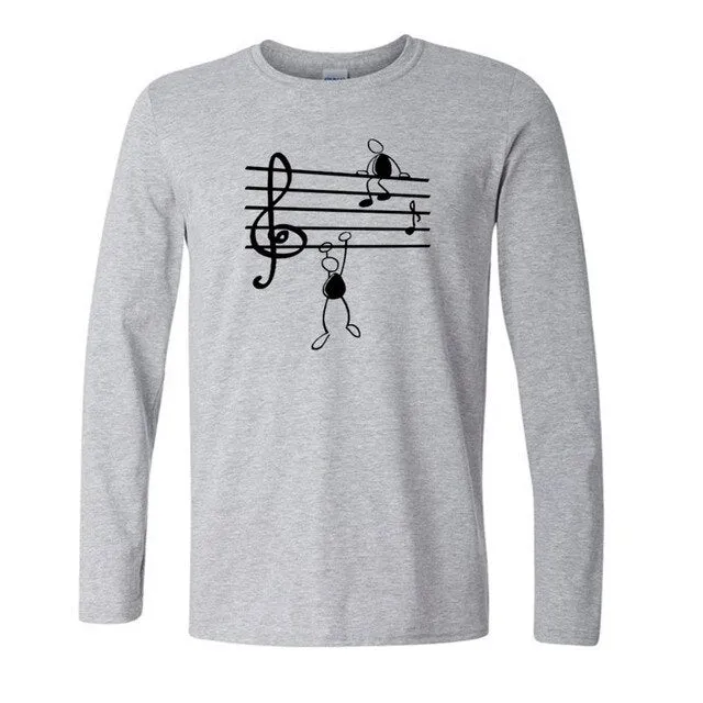 Music Notes Print T-shirt Cotton Long Sleeve Tee SJA