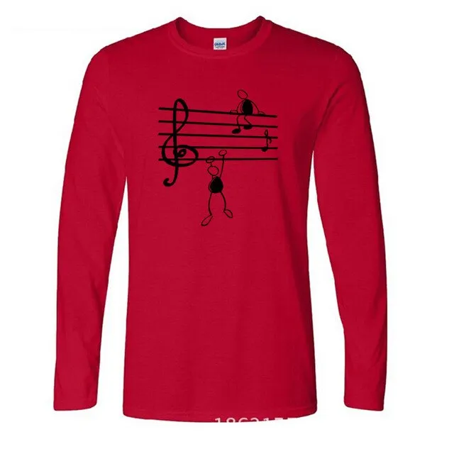 Music Notes Print T-shirt Cotton Long Sleeve Tee SJA