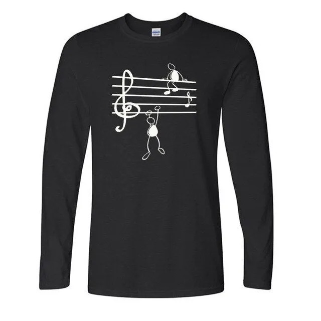 Music Notes Print T-shirt Cotton Long Sleeve Tee SJA