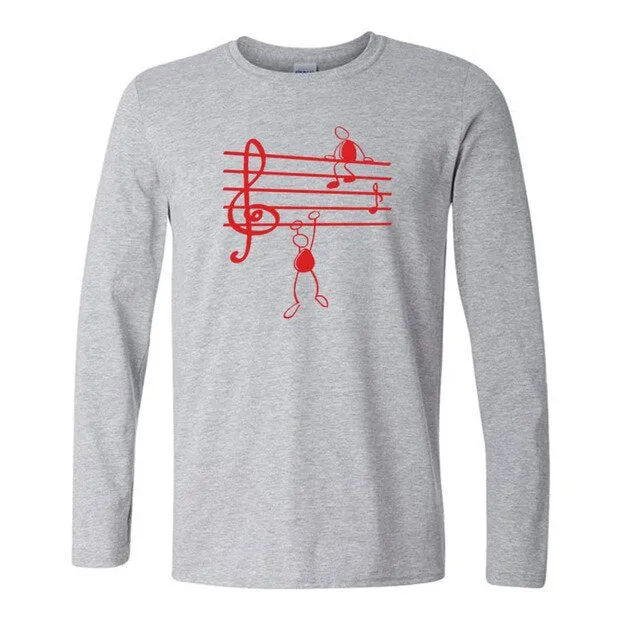 Music Notes Print T-shirt Cotton Long Sleeve Tee SJA