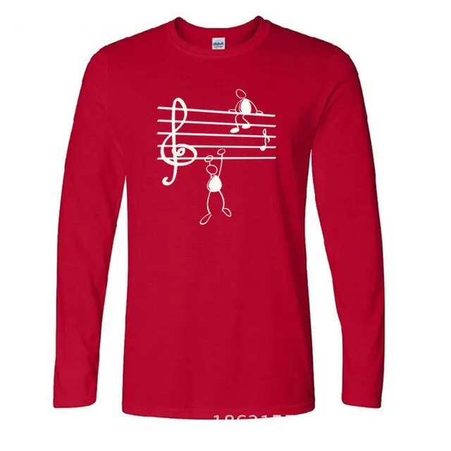 Music Notes Print T-shirt Cotton Long Sleeve Tee SJA
