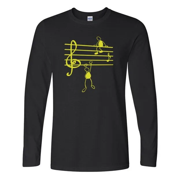 Music Notes Print T-shirt Cotton Long Sleeve Tee SJA