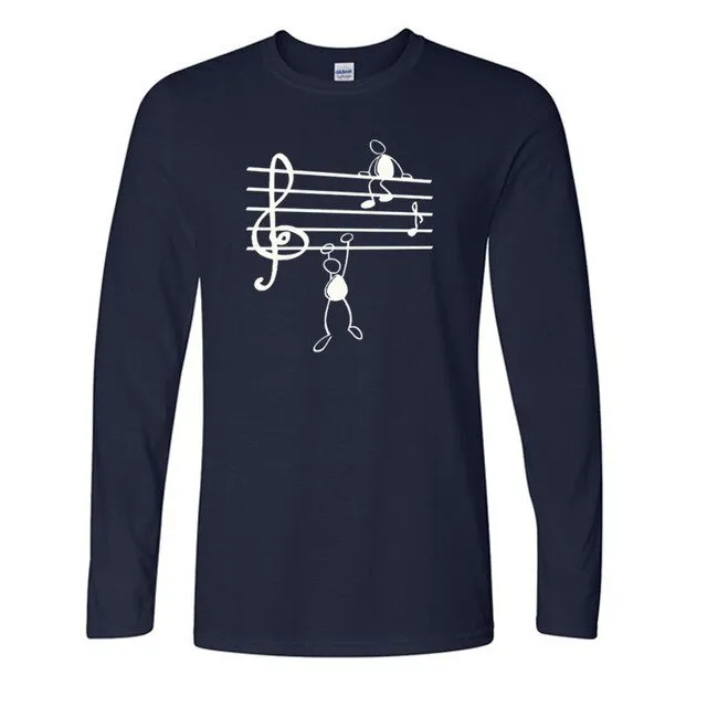 Music Notes Print T-shirt Cotton Long Sleeve Tee SJA