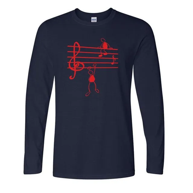 Music Notes Print T-shirt Cotton Long Sleeve Tee SJA