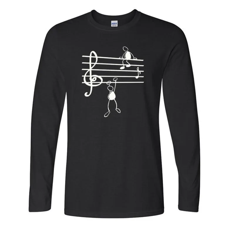 Music Notes Print T-shirt Cotton Long Sleeve Tee SJA