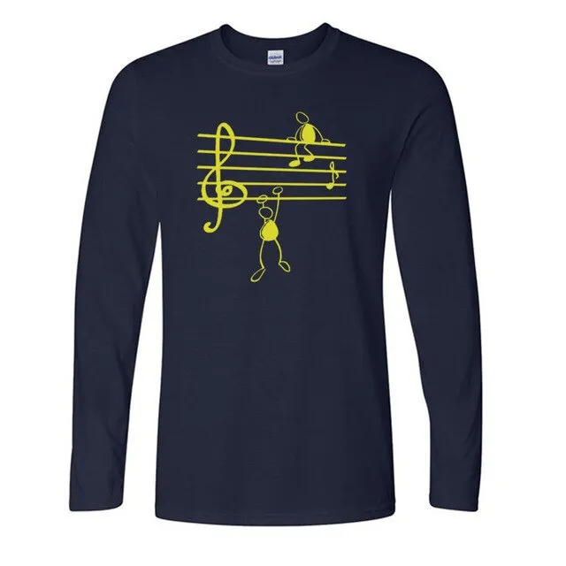 Music Notes Print T-shirt Cotton Long Sleeve Tee SJA