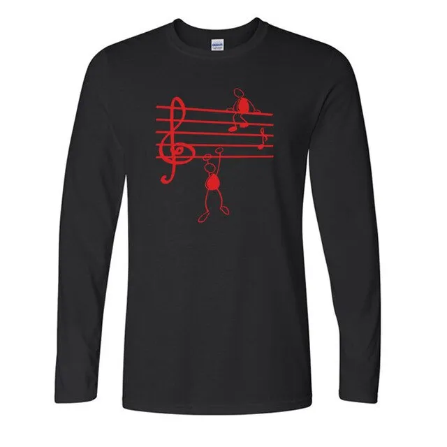 Music Notes Print T-shirt Cotton Long Sleeve Tee SJA