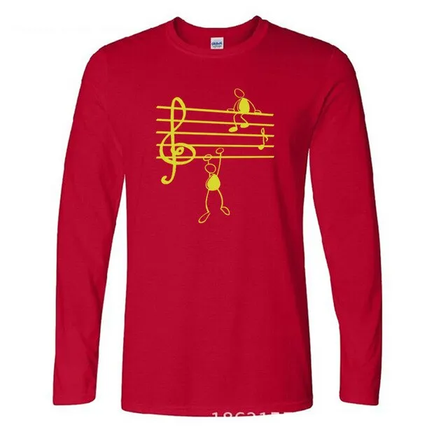 Music Notes Print T-shirt Cotton Long Sleeve Tee SJA