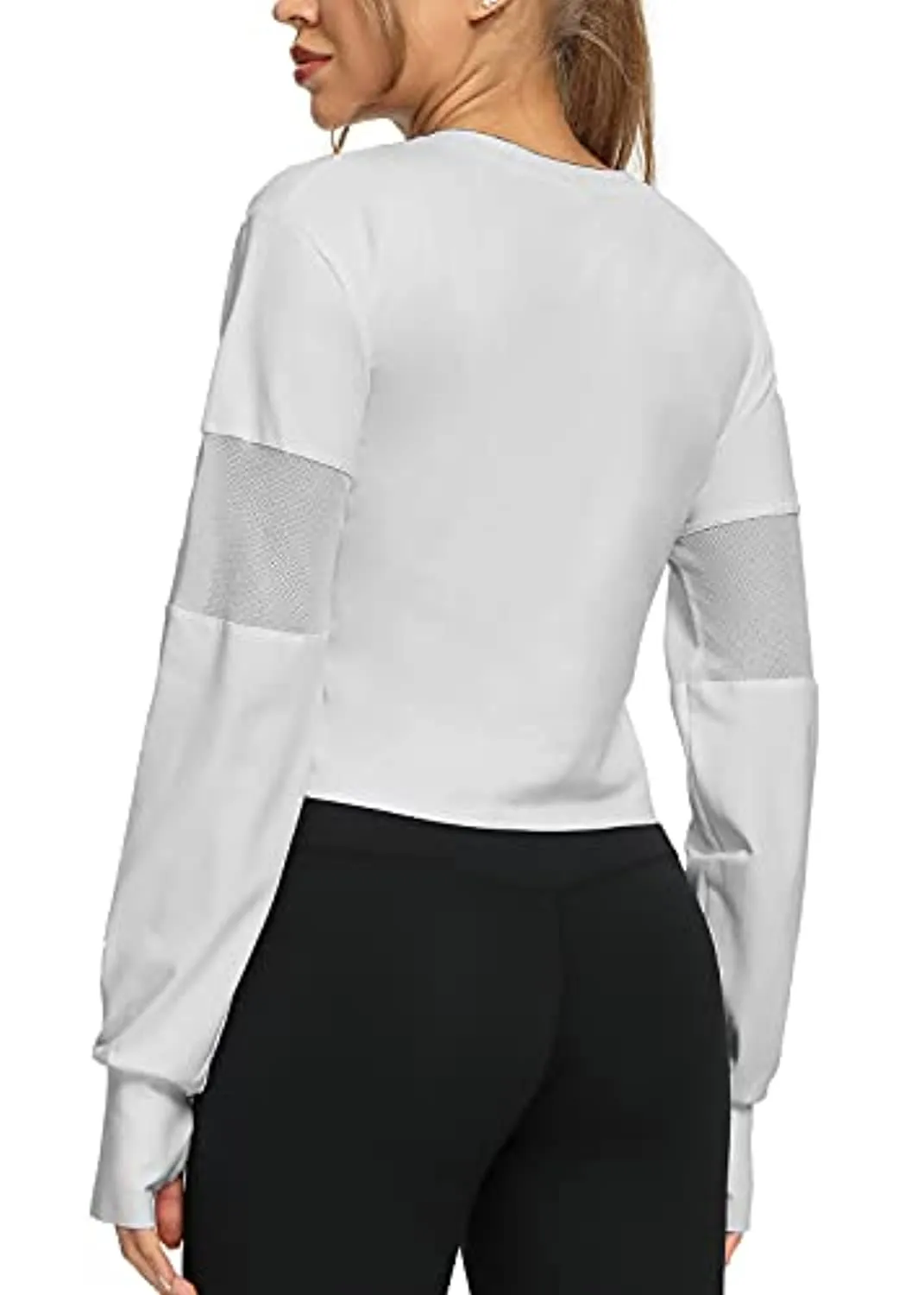 Muzniuer Long Sleeve Crop Tops for Women Workout Yoga Running Tops Mesh Thumb Hole Tops