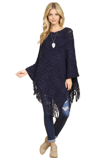 Navy Classic Fringe Poncho - Pack of 6
