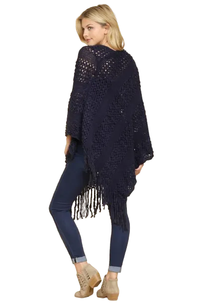 Navy Classic Fringe Poncho - Pack of 6