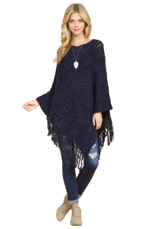 Navy Classic Fringe Poncho - Pack of 6