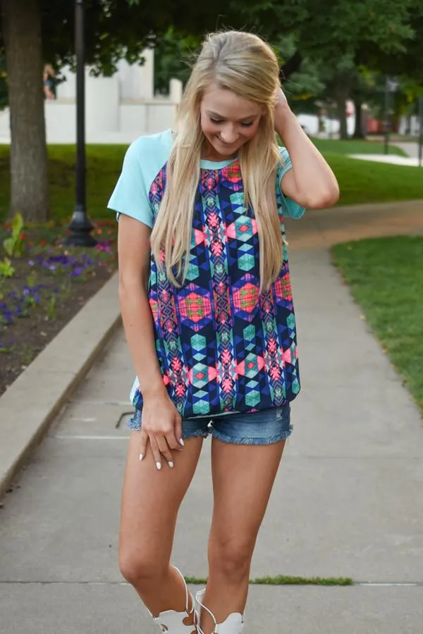 Neon Geo Print Top ~ Blue