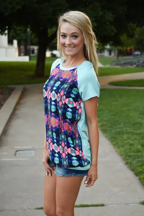 Neon Geo Print Top ~ Blue