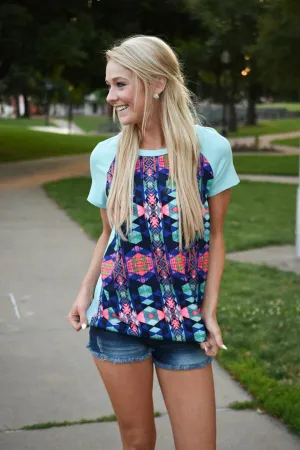 Neon Geo Print Top ~ Blue