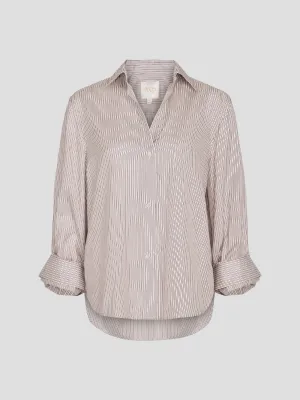 New Morning After Shirt in Fudge & Gold Stripes