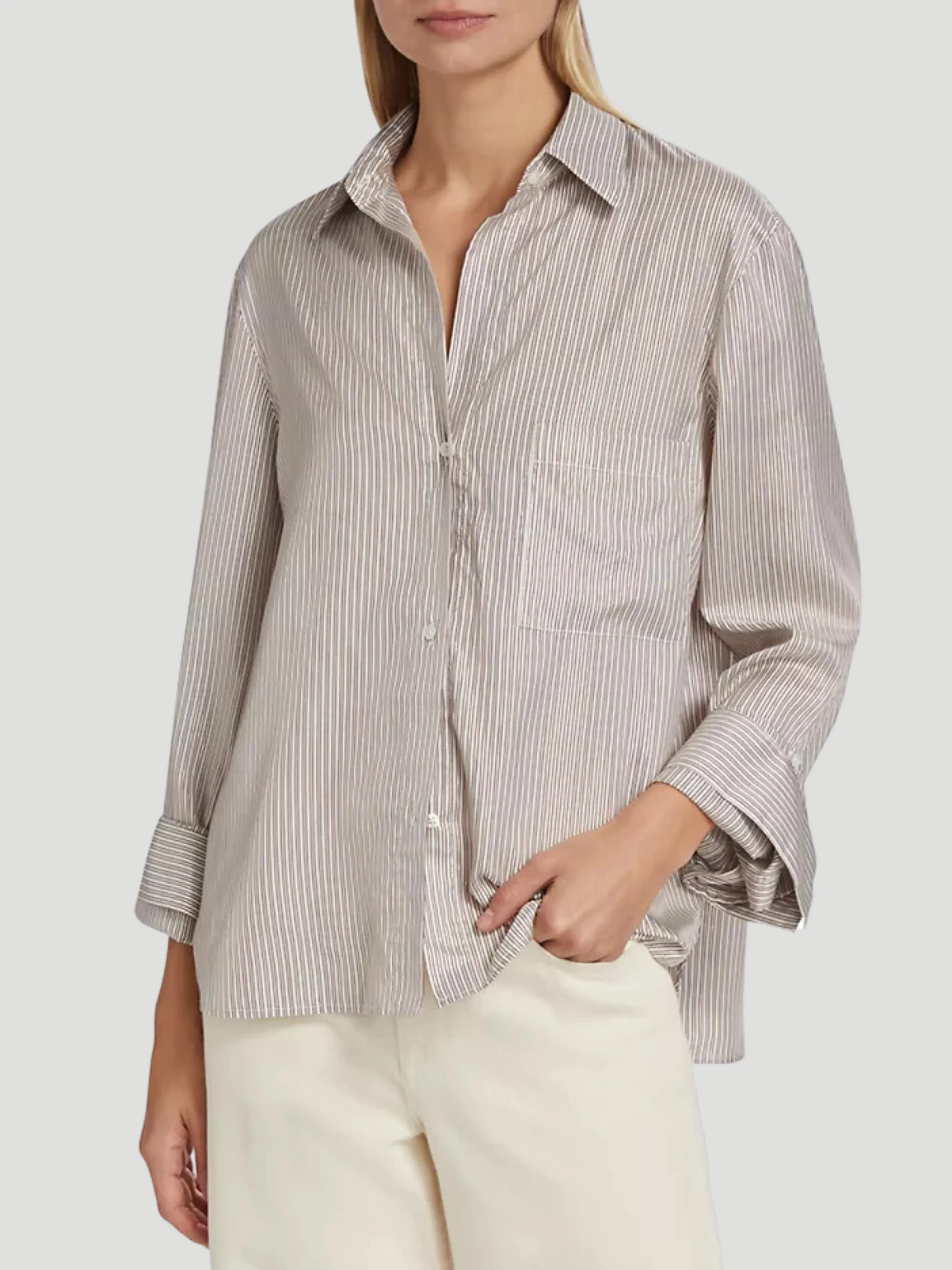 New Morning After Shirt in Fudge & Gold Stripes