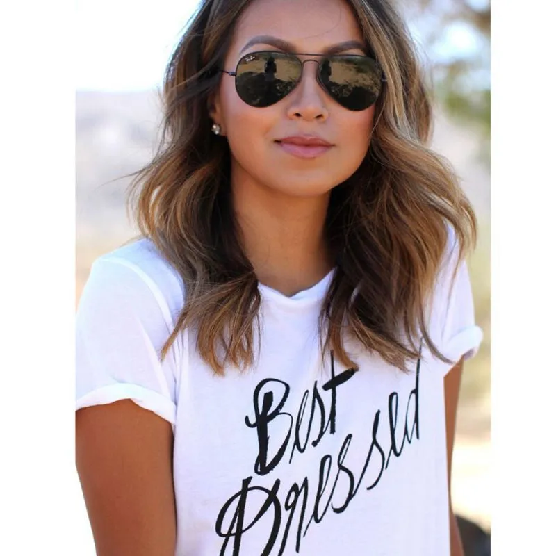 New Women Girls Short Sleeve Letter Print Shirt Loose T-shirt Casual Cotton Tops NW