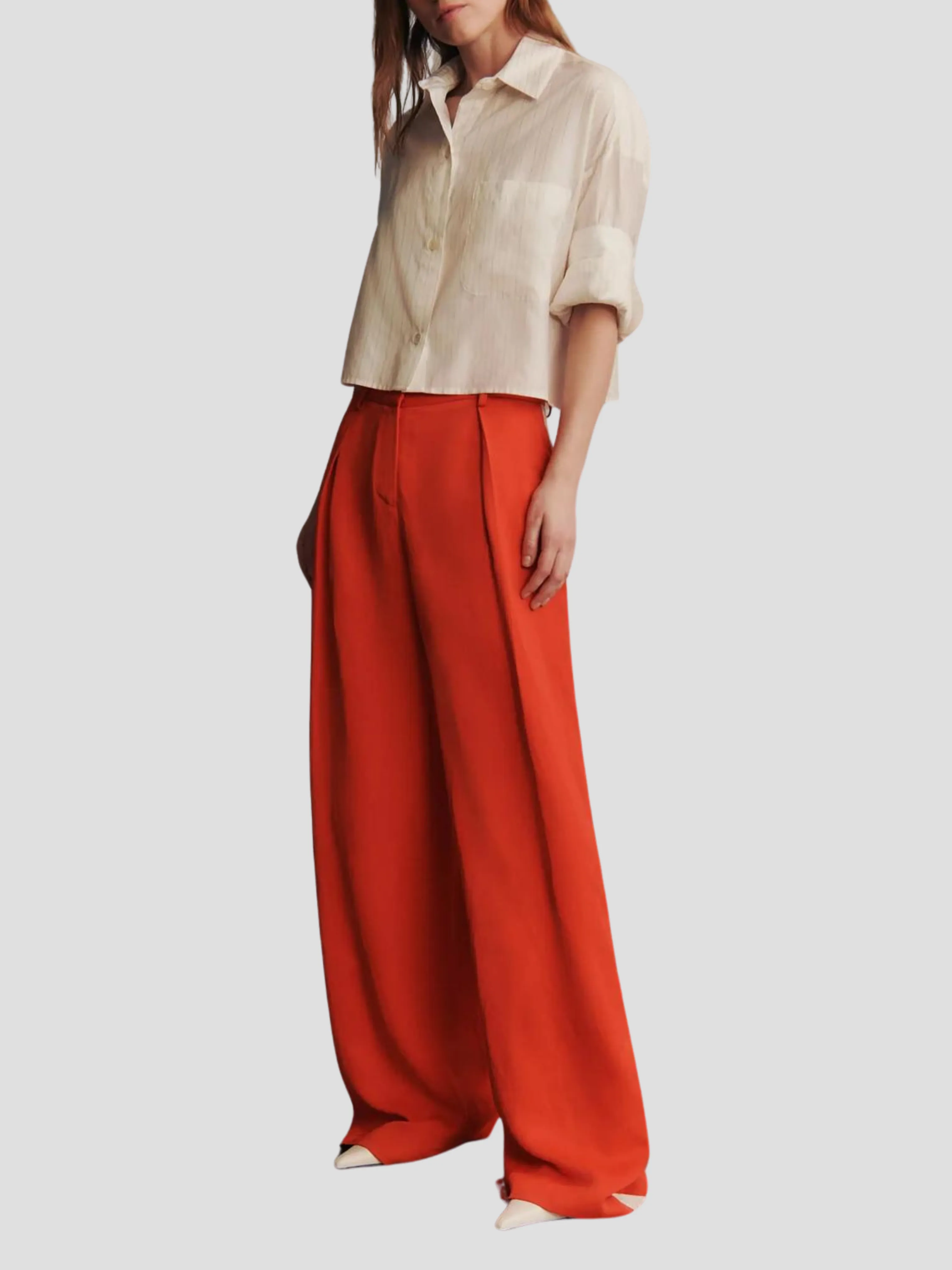 Next Ex Silk Voile Cropped Shirt in Gold Stripe
