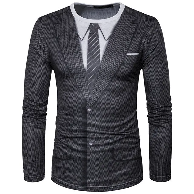 NIBESSER 2018 Spring Men's T shirts Casual fake 2 pieces 3d Printed Long Sleeve Male Slim Tee Tops Fashion Punk Rock Tee Shirts