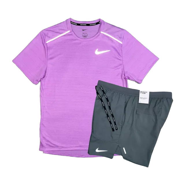 Nike 1.0 Miler and Flex Stride Shorts Set - Candy Pink/Smoke Grey