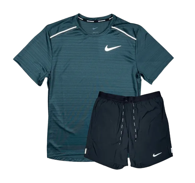 Nike 1.0 Miler and Flex Stride Shorts Set - Deep Jungle Green/Black