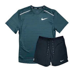 Nike 1.0 Miler and Flex Stride Shorts Set - Deep Jungle Green/Black