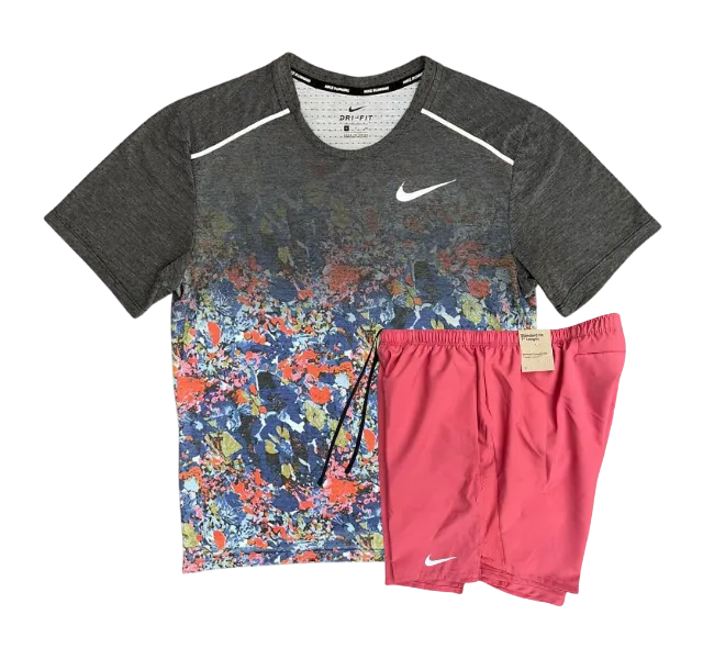 Nike Floral Breathe Miler and Challenger Shorts Set - Floral Print/Adobe Red