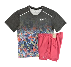 Nike Floral Breathe Miler and Challenger Shorts Set - Floral Print/Adobe Red