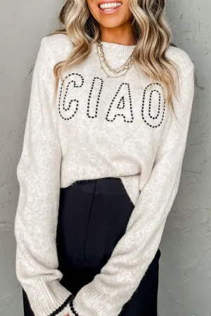 Oatmeal CIAO Letter Accent Casual Sweater
