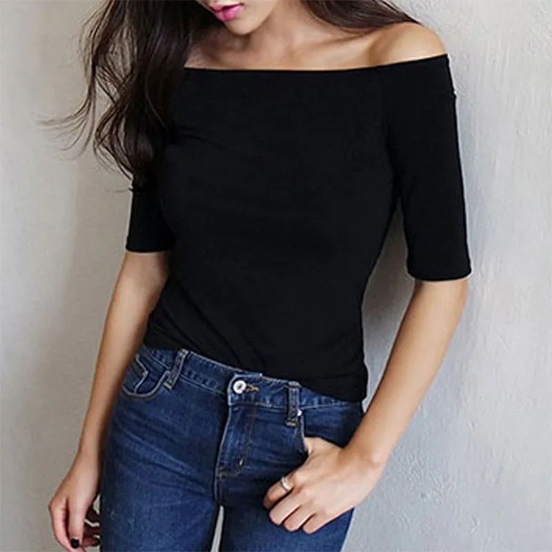 Off Shoulder Half Sleeves Pullover Casual Top
