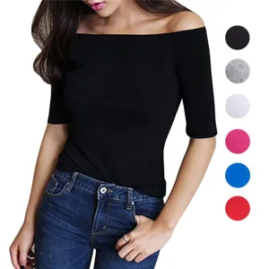 Off Shoulder Half Sleeves Pullover Casual Top