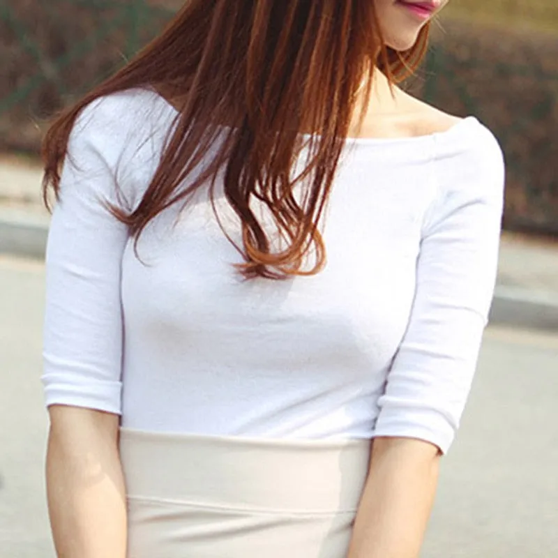 Off Shoulder Half Sleeves Pullover Casual Top