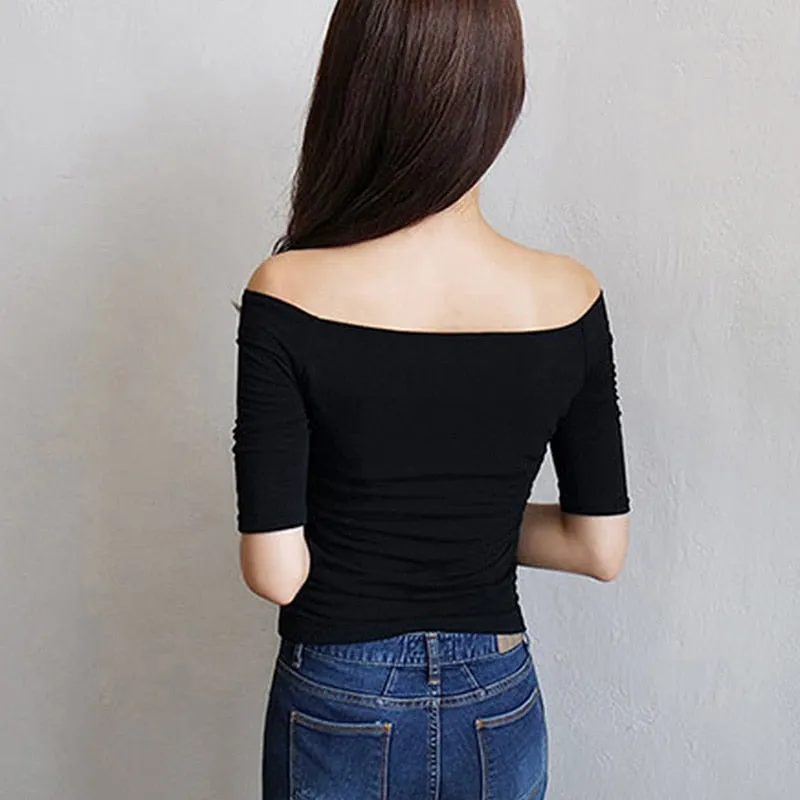 Off Shoulder Half Sleeves Pullover Casual Top