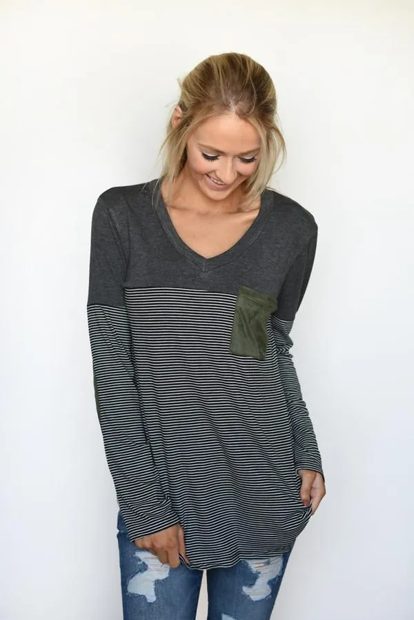 Olive & Black Pocket Top