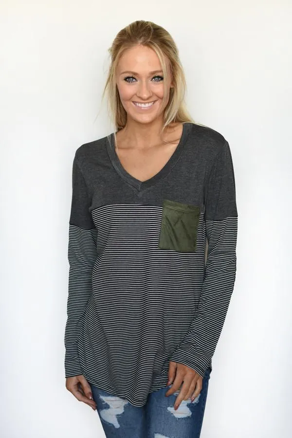 Olive & Black Pocket Top