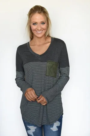 Olive & Black Pocket Top