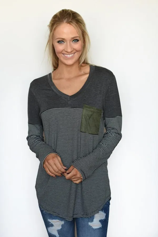 Olive & Black Pocket Top