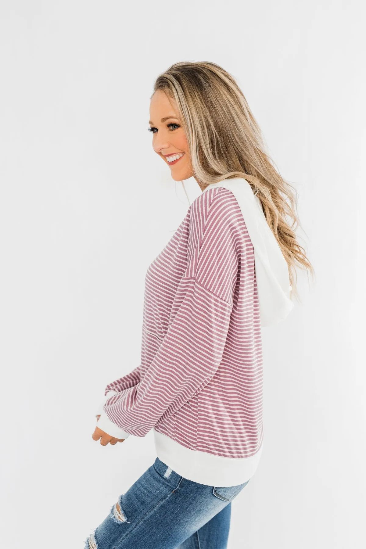 On Your Journey Striped Hoodie- Deep Lavender