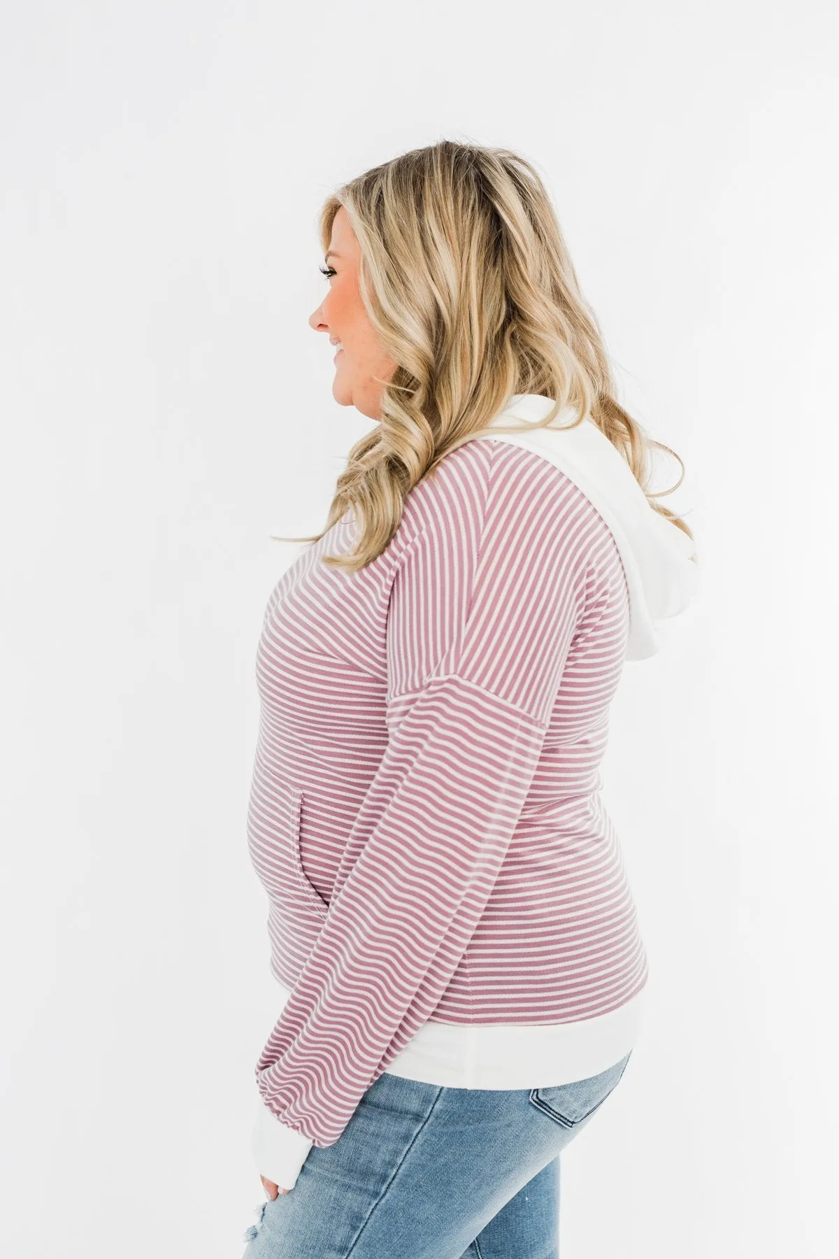 On Your Journey Striped Hoodie- Deep Lavender
