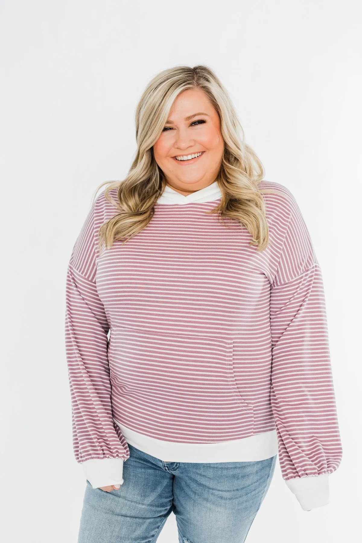 On Your Journey Striped Hoodie- Deep Lavender
