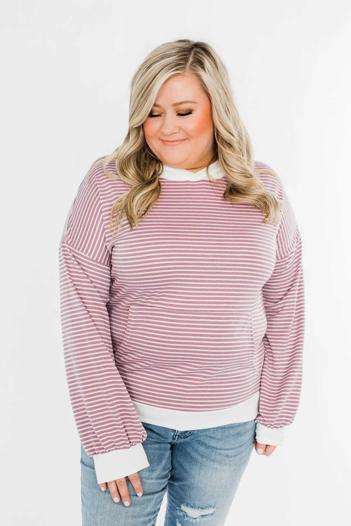 On Your Journey Striped Hoodie- Deep Lavender